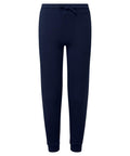 Introducing Tri-Dri's TR55B: a stylish pair of navy blue jogger pants featuring an elastic waistband and drawstring. Designed for maximum comfort and casual appeal, these pants have tapered legs with ribbed cuffs at the ankles.