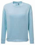The Tri-Dri TR600 is a light blue crewneck sweatshirt featuring long sleeves. It boasts a simple, classic design with ribbed cuffs and hem, displayed against a plain white background.
