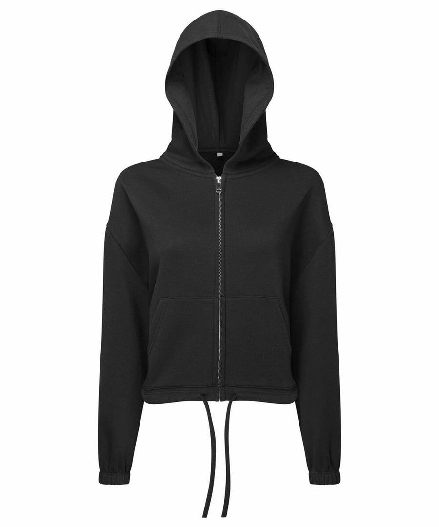 A black Tri-Dri TR601 zip-up hoodie featuring a drawstring hood and a front pocket.
