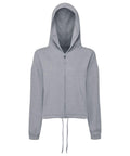 Tri-Dri's TR601 is a gray zip-up hoodie featuring drawstrings and a hood, showcased against a plain white background.