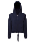 Introducing the TR601 by Tri-Dri: a navy blue zip-up hoodie featuring a drawstring hood and waist. This casual design includes a front pocket and long, fitted sleeves for a simple yet stylish look.