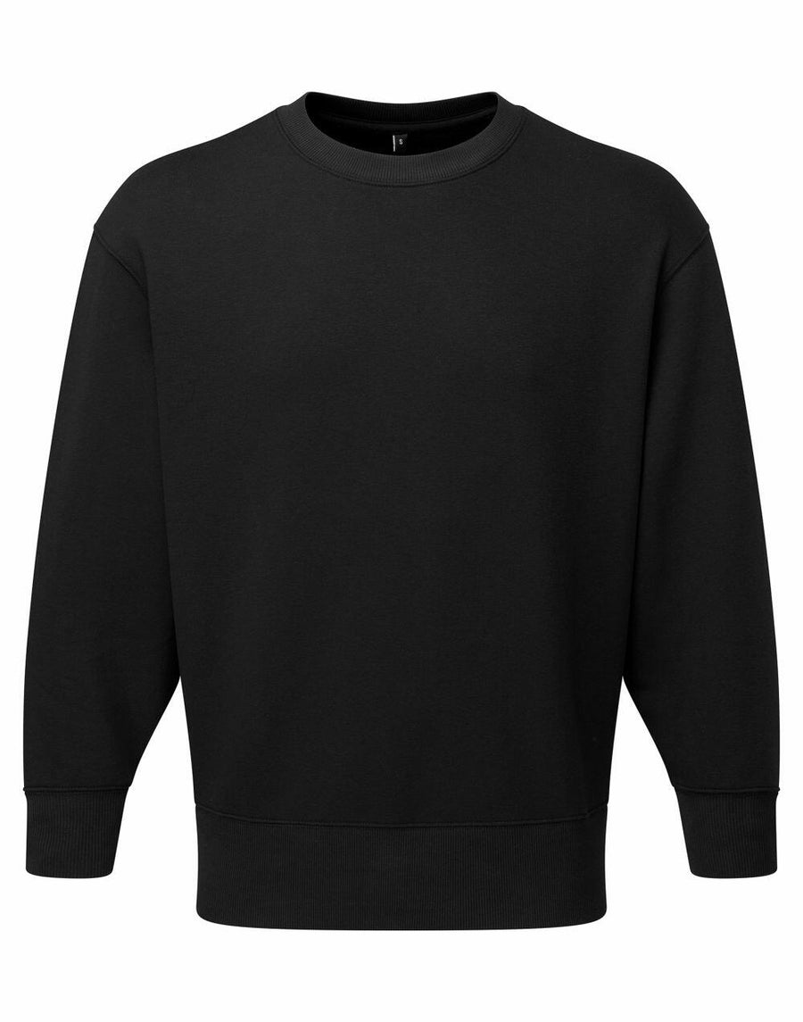 Tri-Dri's TR603 sweatshirt is a plain black crewneck with long sleeves, set against a white background.