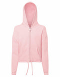 Tri-Dri's TR61B features a pink hooded zip-up jacket with front pockets and a drawstring hem, displayed on a plain white background.