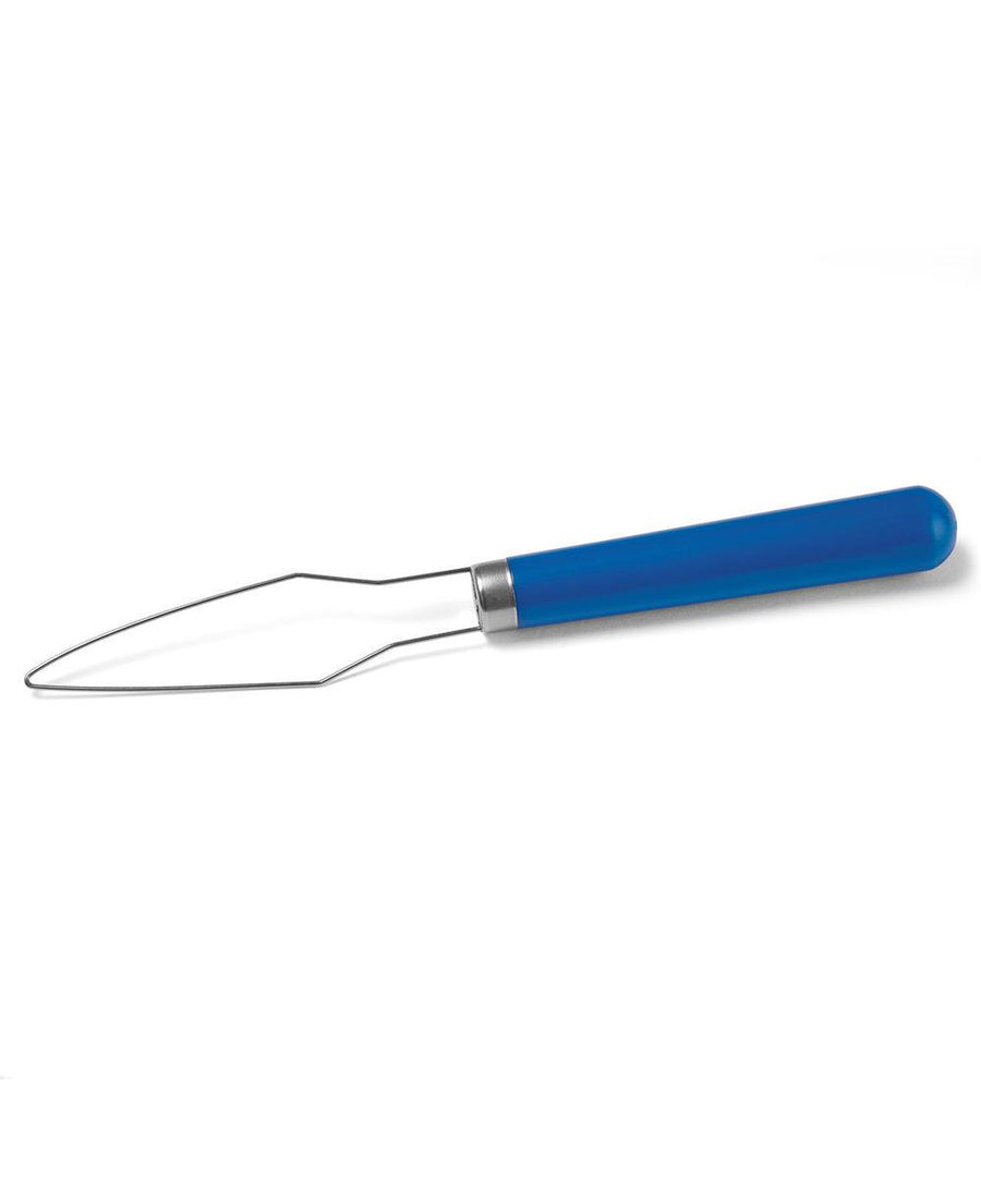 The TriDri Print-ready slider tool (pack of 5) by TriDri features a thin, pointed stainless steel wire blade and a smooth blue plastic handle, ideal for sculpting or shaping clay or other modelling materials; designed for use with TR702.