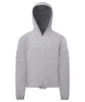 Tri-Dri's TR85B gray hooded sweatshirt, featuring a drawstring at the bottom, is displayed front facing.
