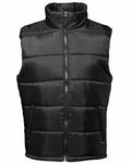 The TS015 by 2786, a black puffer vest featuring a front zipper and two side pockets, displayed against a white background.