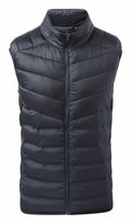The TS017 by 2786 is a dark blue quilted puffer vest featuring a front zipper and two side pockets.