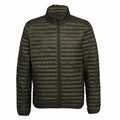 The TS018 by 2786 is a dark green quilted puffer jacket featuring a stand-up collar and a front zipper. This lightweight, padded design showcases horizontal stitching and is displayed laid flat, highlighting its long sleeves.