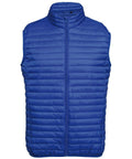 The TS019 by 2786 is a blue quilted puffer vest featuring a high collar and front zipper, perfect for cold weather conditions.