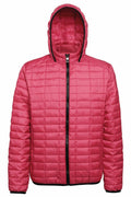 2786 TS023 vibrant red puffer jacket featuring a front zipper and hood, showcased against a plain background.