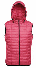 The TS024 by 2786 is a hooded, quilted vest in pink, featuring a sleeveless design and front zipper.