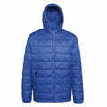 A TS025 jacket by 2786 in blue, featuring a quilted design, hood, and front zipper.