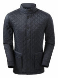 The TS036 by 2786 is a dark quilted jacket featuring a high collar, button closure, and two front pockets.