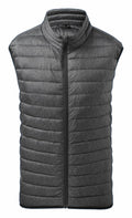 The TS038 by 2786 is a gray quilted puffer vest featuring a high collar and front zipper.