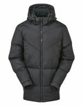 The TS045 black hooded puffer jacket by 2786 features a quilted design and a full front zipper.