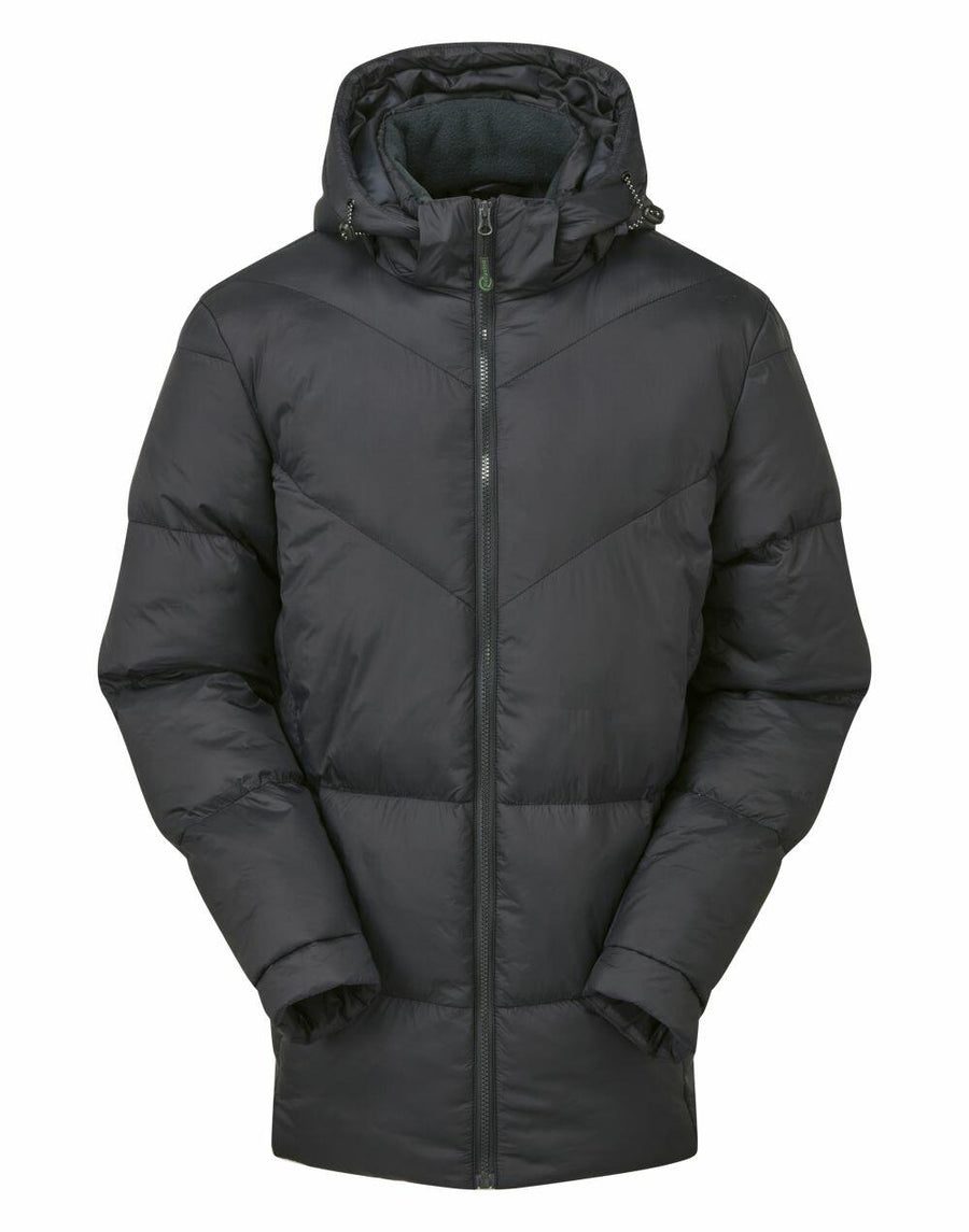 The TS045 black hooded puffer jacket by 2786 features a quilted design and a full front zipper.
