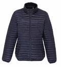 A TS18F quilted jacket by 2786 in navy blue, featuring a high collar and front zipper.