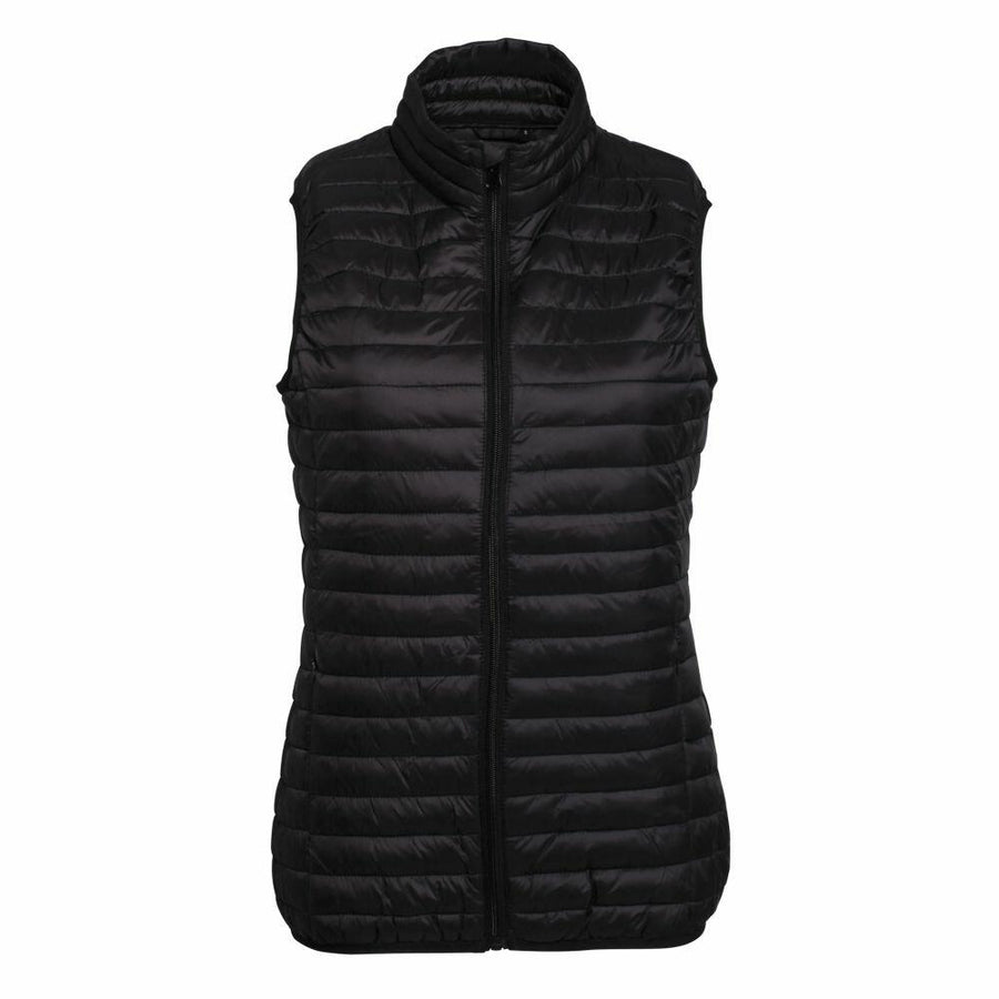 The TS19F by 2786 is a black puffer vest featuring a front zipper and stand-up collar.