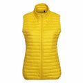 The TS19F by 2786 is a quilted vest in yellow, featuring a sleeveless design with a front zipper and stand-up collar.