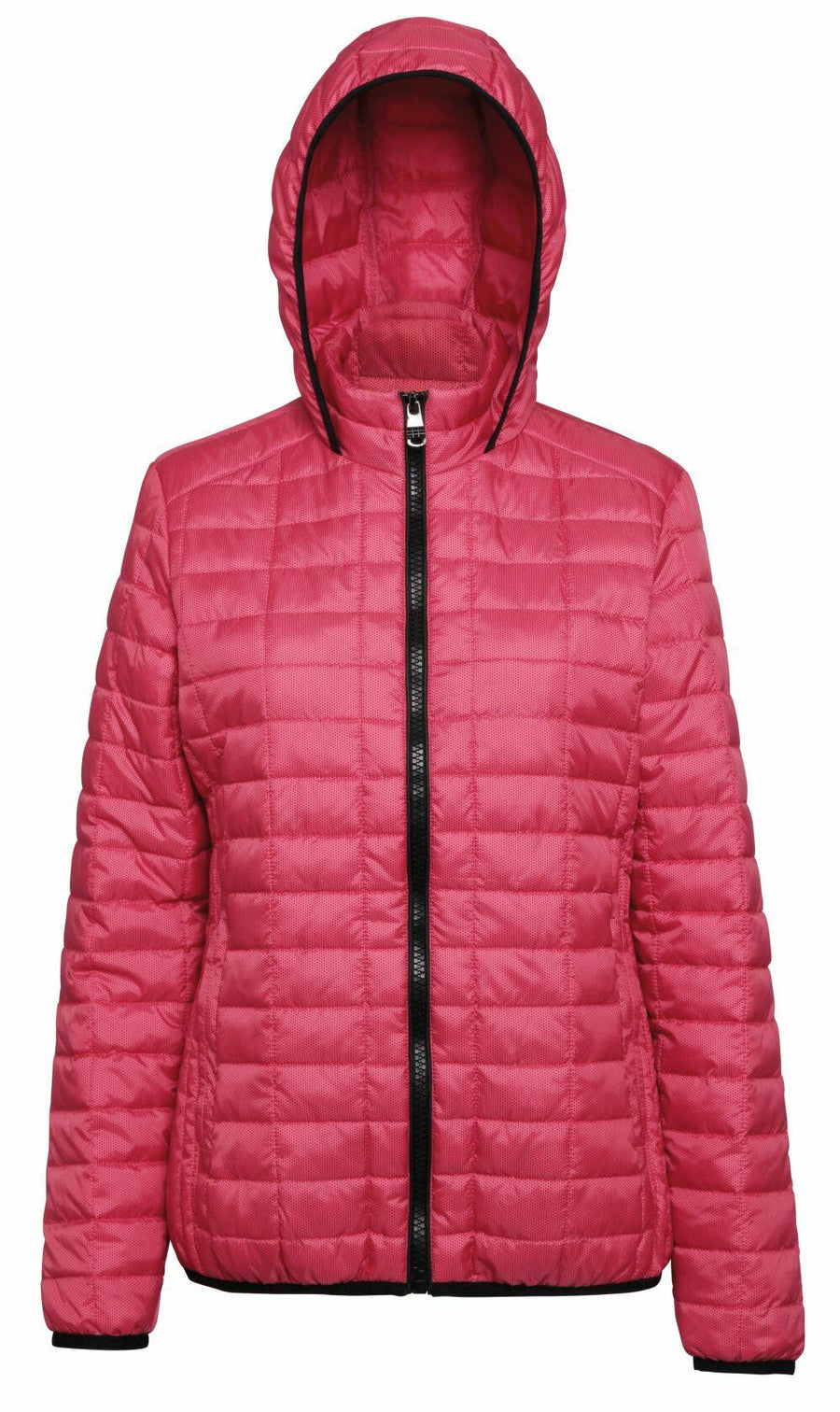 2786 TS23F quilted jacket in red, featuring a front zipper and hood, displayed from the front.