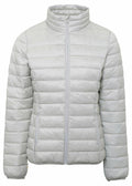 The TS30F jacket by 2786 is a light gray puffer with horizontal quilting, a front zipper, and a high collar.