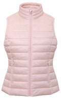 The TS31F, a light pink quilted puffer vest by 2786, features a front zipper and two side pockets.