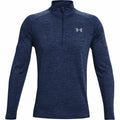 Under Armour UA004 navy blue long-sleeve athletic shirt featuring a quarter-zip and logo on the chest.