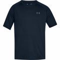 Under Armour's UA005 black short-sleeve athletic T-shirt features a small logo on the chest.