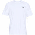 The UA005 by Under Armour is a simple white short-sleeve t-shirt featuring a discreet black logo on the upper left side. It boasts a classic round neckline and a smooth texture, perfect for both casual outings and athletic activities.