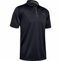 An Under Armour UA043 polo shirt in black, short-sleeved with a collar, two buttons, and a small logo on the chest.