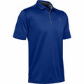 The UA043 by Under Armour is a blue short-sleeve polo shirt with a collar and button placket, featuring a small logo on the chest.