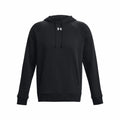 Under Armour's UA048 hoodie in black, showcasing a subtle white logo on the chest, and designed with a convenient front pocket and adjustable drawstrings.