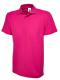 A Uneek UC101 adult unisex classic polo shirt in Hot Pink