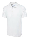 A Uneek UC101 adult unisex classic polo shirt in White