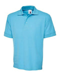 A Uneek UC102 adult unisex heavyweight polo shirt in Sky