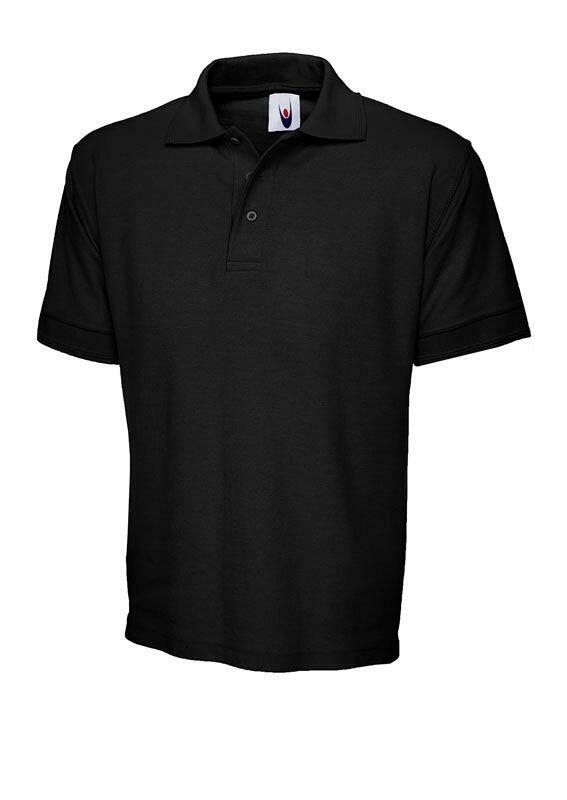 A Uneek UC104 adult unisex heavyweight cotton polo shirt in Black