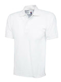 A Uneek UC104 adult unisex heavyweight cotton polo shirt in White