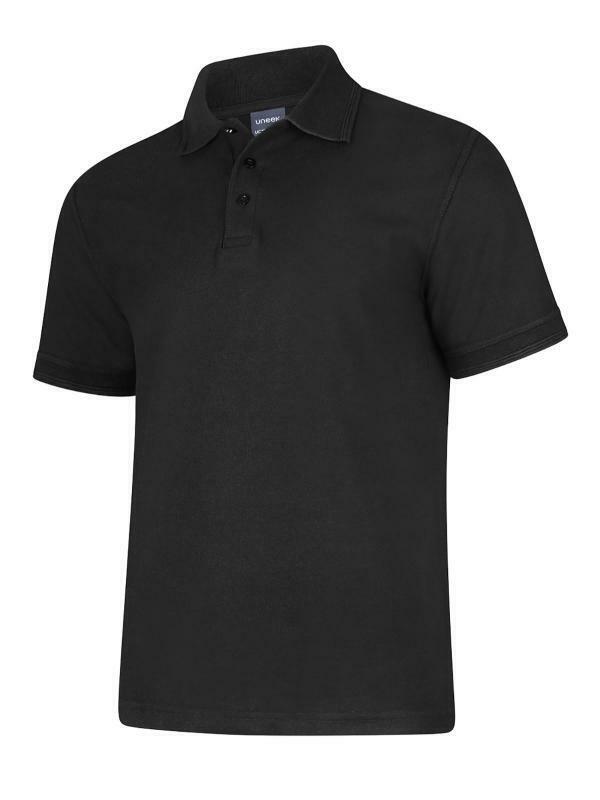A Uneek UC108 adult unisex deluxe polo shirt in Black
