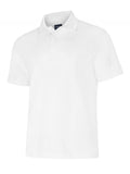 A Uneek UC108 adult unisex deluxe polo shirt in White