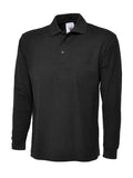 A Uneek UC113 adult unisex long sleeve classic polo shirt in Black
