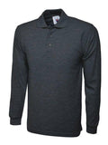 A Uneek UC113 adult unisex long sleeve classic polo shirt in Charcoal