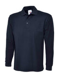 A Uneek UC113 adult unisex long sleeve classic polo shirt in Navy