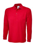 A Uneek UC113 adult unisex long sleeve classic polo shirt in Red