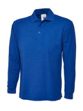 A Uneek UC113 adult unisex long sleeve classic polo shirt in Royal