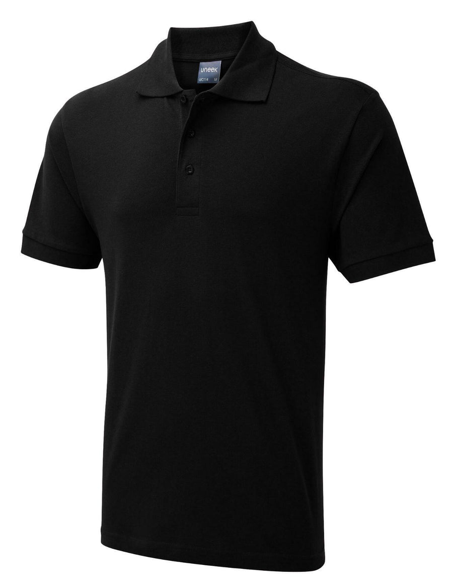 A Uneek UC114 mens unisex active cotton polo shirt in Black