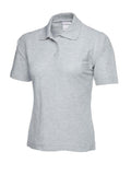 A Uneek UC115 ladies ultra cotton polo shirt in Heather Grey