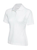 A Uneek UC115 ladies ultra cotton polo shirt in White