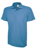 A Uneek UC116 Childrens active cotton polo shirt in Sky Blue on a white background