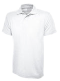 A Uneek UC116 Childrens active cotton polo shirt in White on a white background