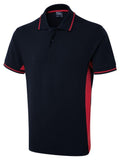 A Navy and Red Uneek two tone polo shirt UC117 on a white background